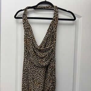 Norma Kamali Leopard Halter Top Asymmetrical Dress